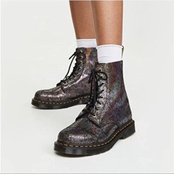 Dr. Martens 1460 Pascal Iridescent Crackle Combat Grunge Boots Gunmetal Sz 7 - Picture 11 of 11